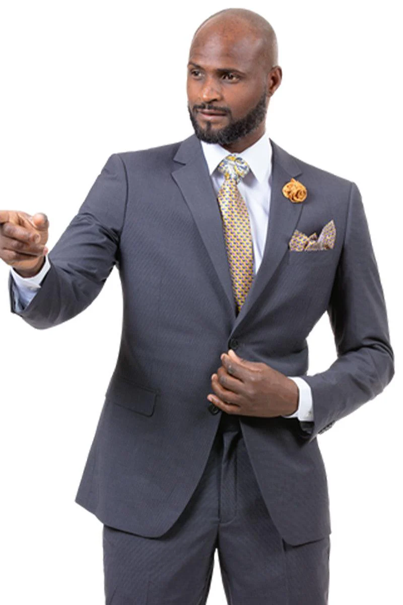 EJ Samuel Men's Slim Fit Two-Button Business Suit in Grey