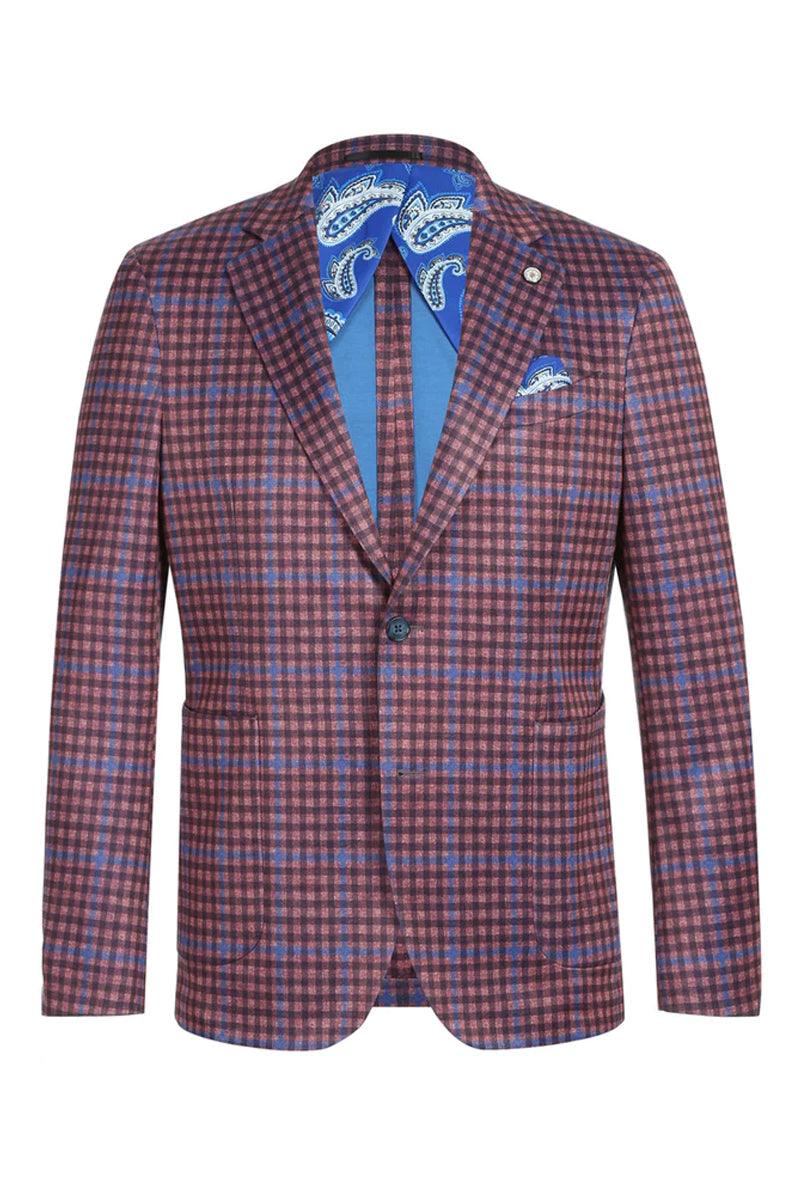 Pelago Men's Slim Fit Blazer - Burgundy & Blue Windowpane Plaid