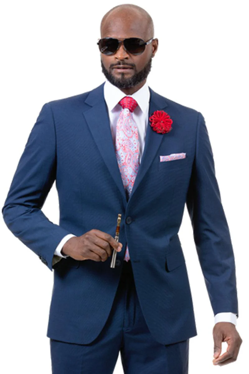 EJ Samuel Slim Fit Cobalt Blue Weave Suit for Men