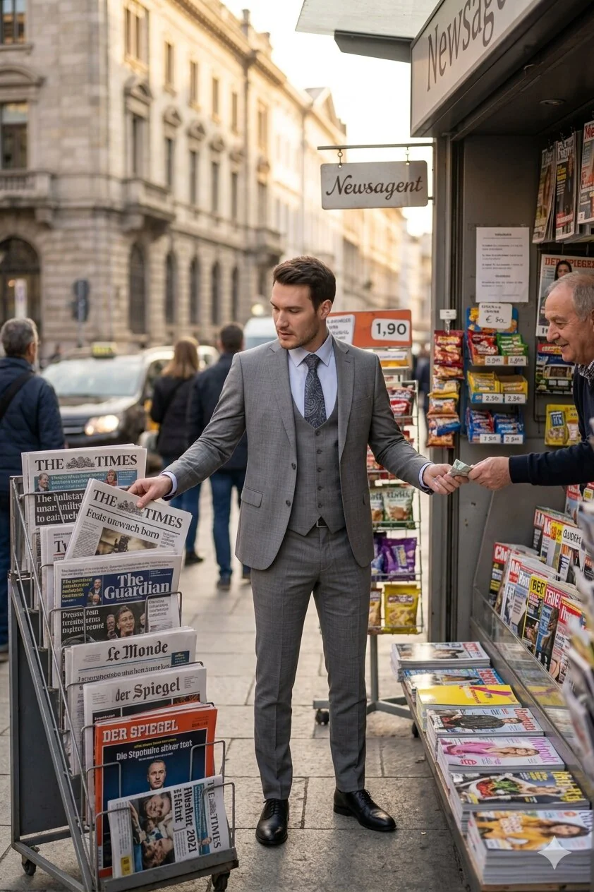 "Grey Plaid Skinny Fit Men's Suit with Two-Button Vest - Low Cut" - Image 9