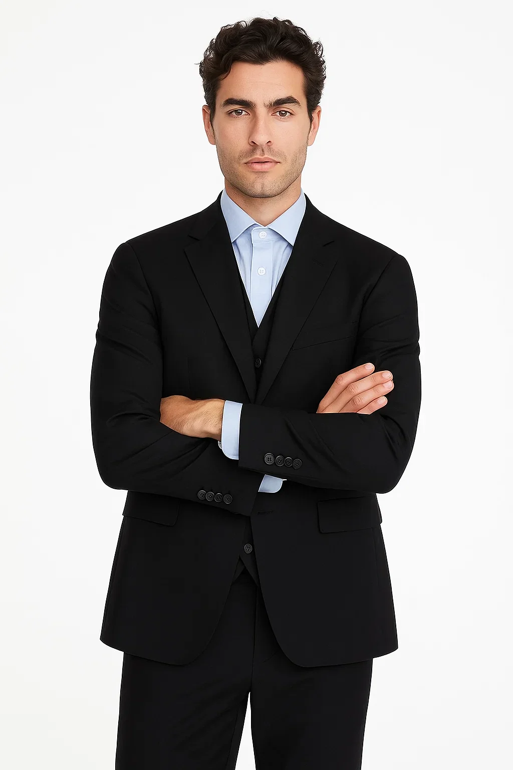 Black Birdseye Pattern Slim Fit Men's Two Button Vested Suit - Image 3