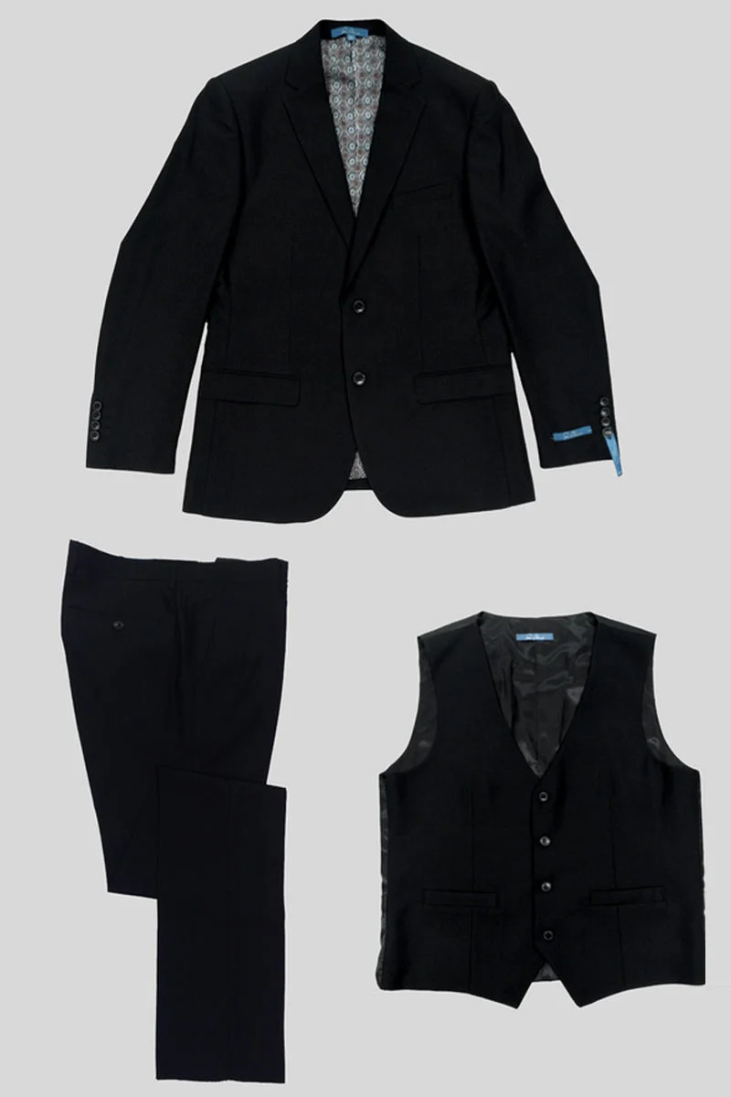 Black Birdseye Pattern Slim Fit Men's Two Button Vested Suit - Image 9