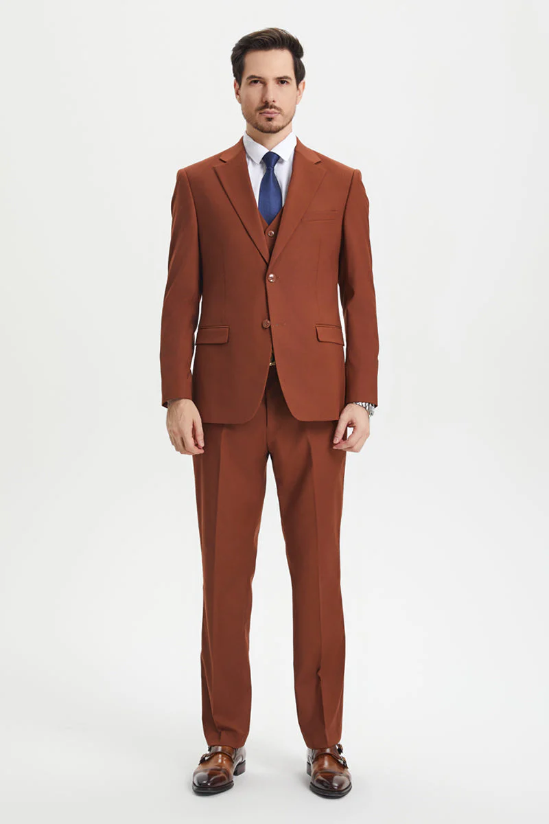 Men's Two Button Vested Stacy Adams Basic Designer Suit in Brown Rust - Image 3