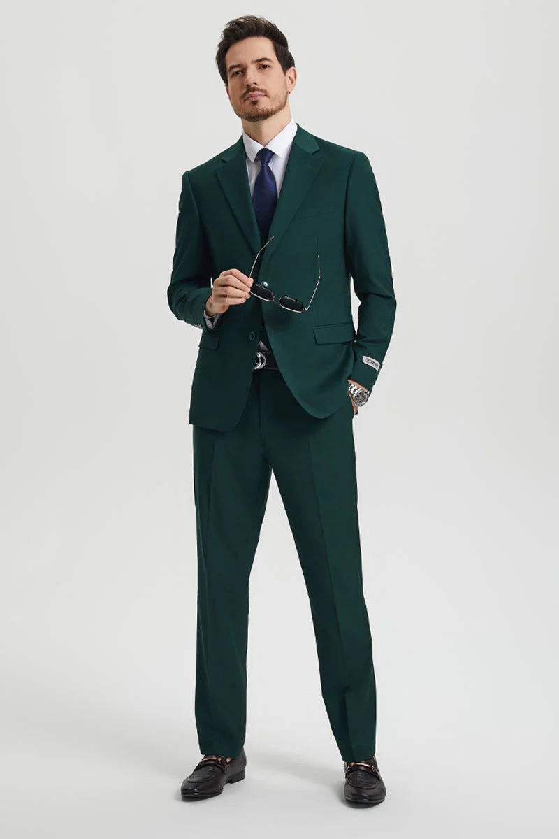 Men's Two Button Vested Stacy Adams Basic Designer Suit in Hunter Green - Image 3