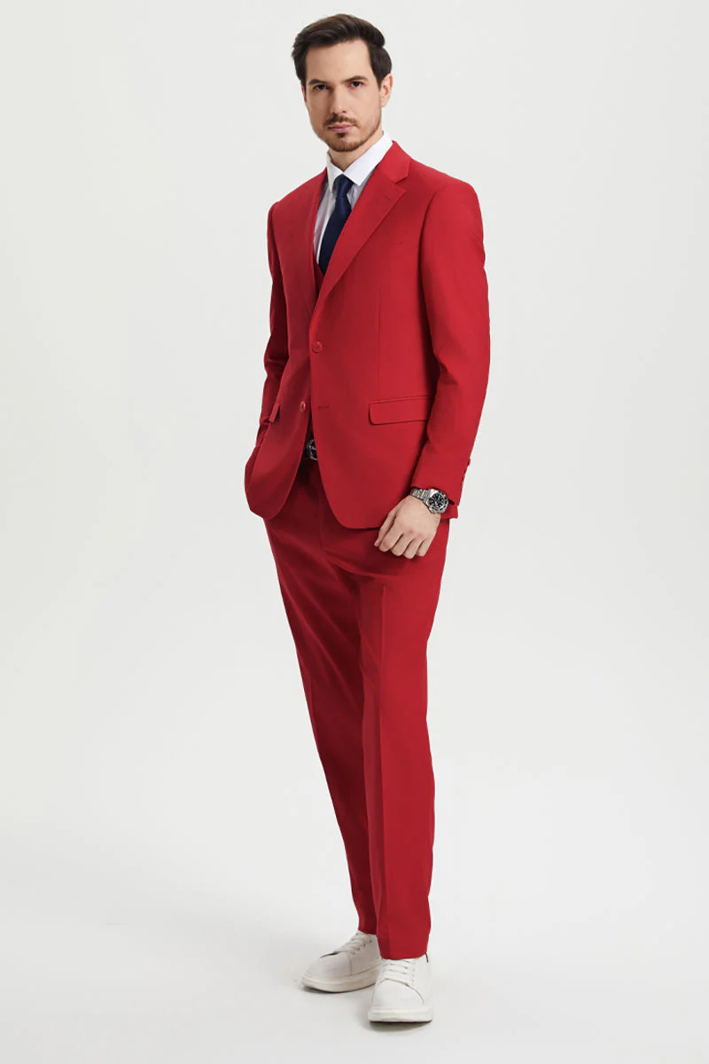 Men's Two Button Vested Stacy Adams Basic Designer Suit in Red - Image 7