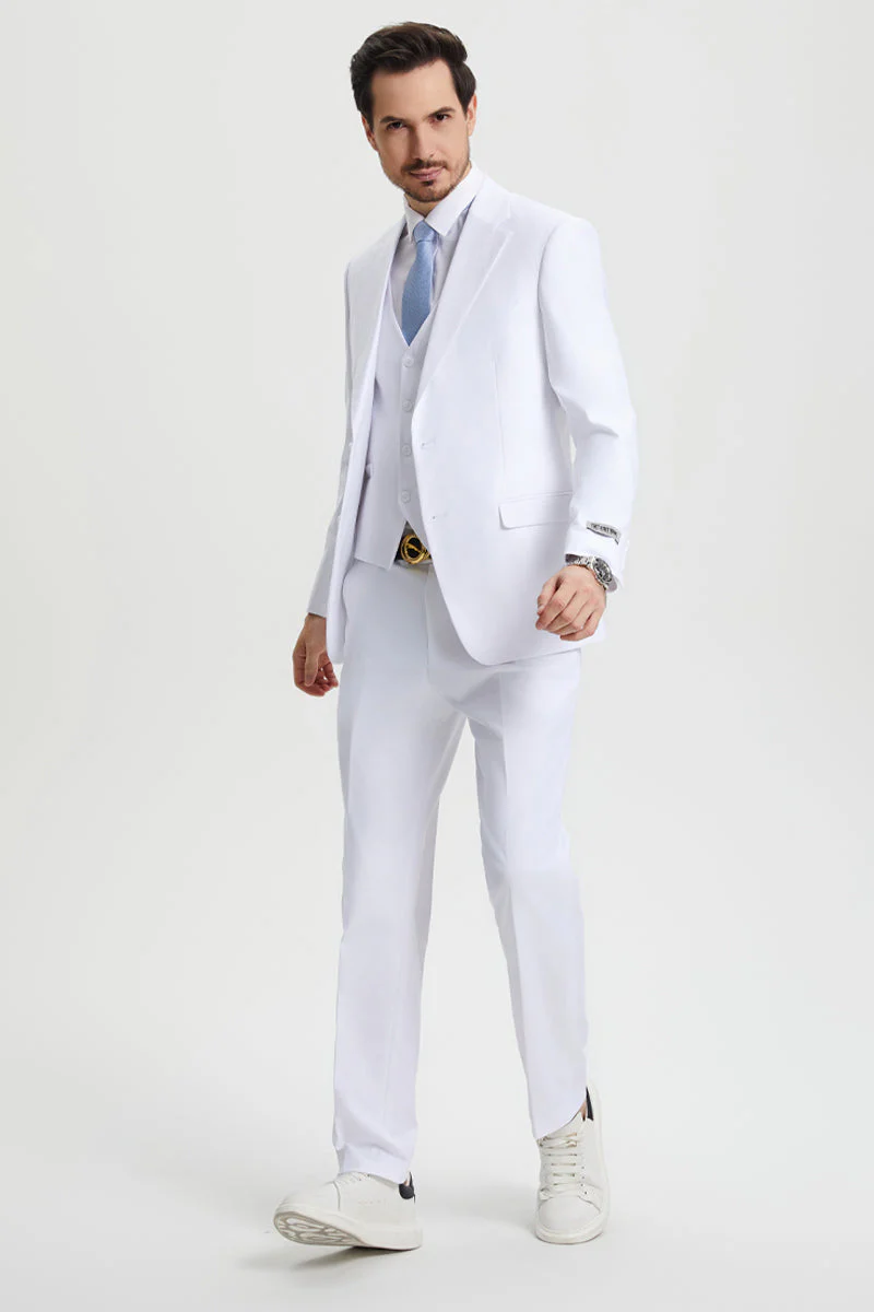 Men's Two Button Vested Stacy Adams Basic Designer Suit in White - Image 2