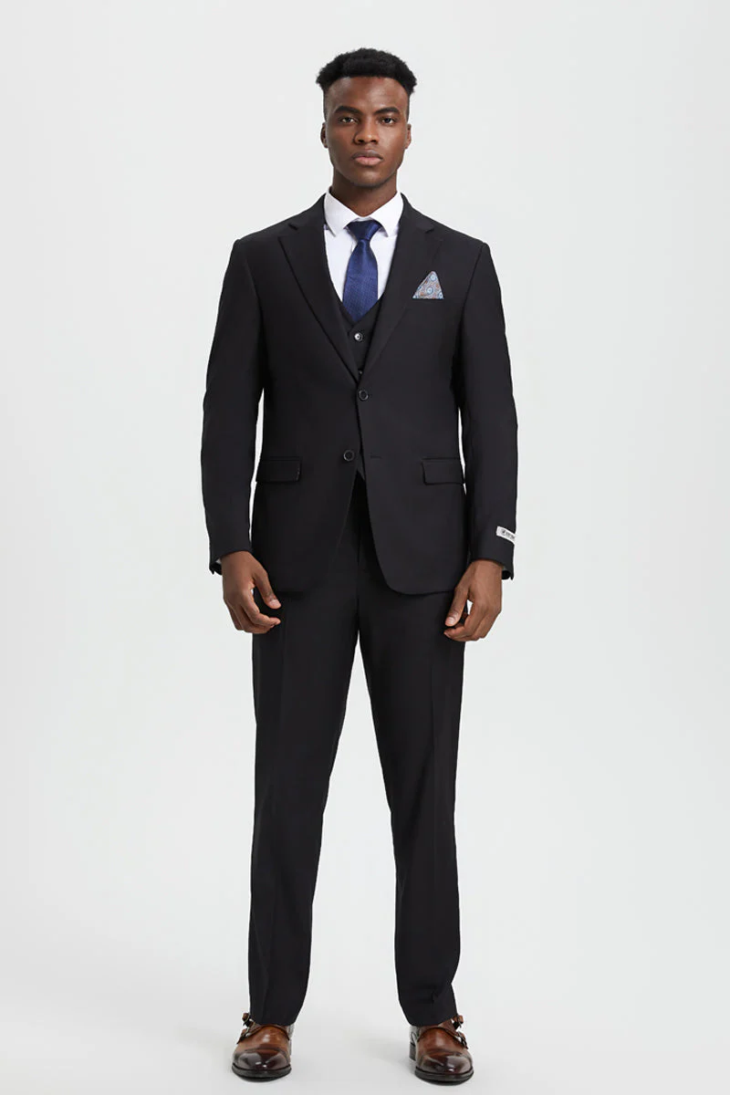 Men's Two Button Vested Stacy Adams Designer Basic Suit in Black - Image 2