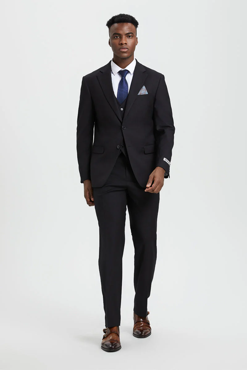 Men's Two Button Vested Stacy Adams Designer Basic Suit in Black - Image 5