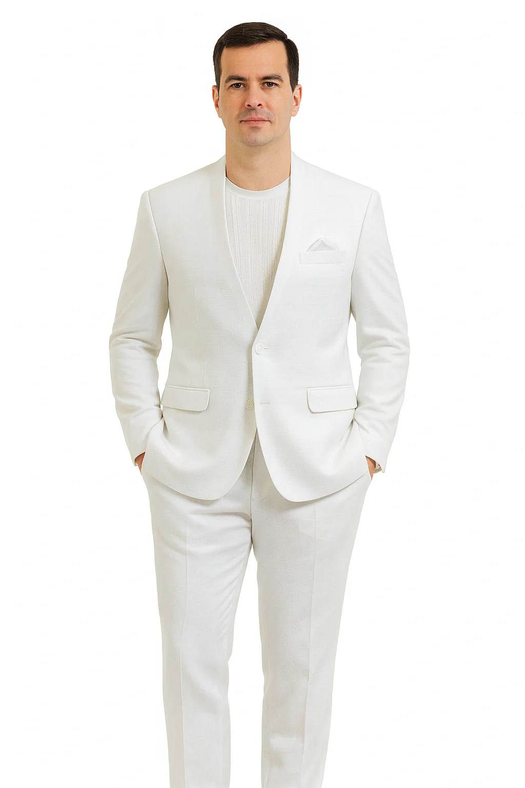 Mens Two Piece Linen Suit Relaxed Hybrid Fit No Collar - Image 10