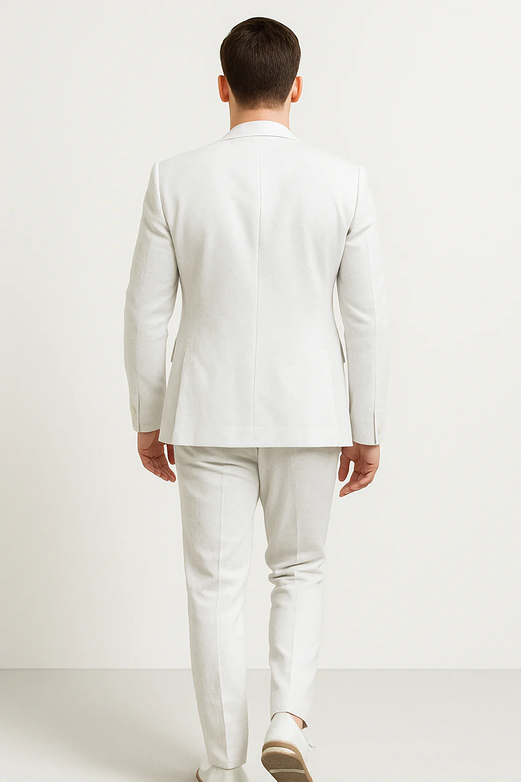 Mens Two Piece Linen Suit Relaxed Hybrid Fit No Collar - Image 11