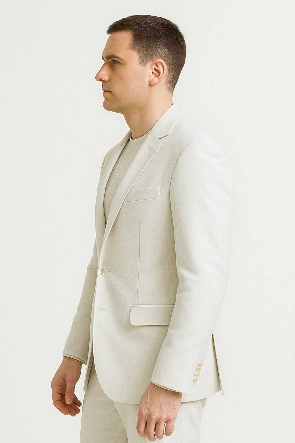 Mens Two Piece Linen Suit Relaxed Hybrid Fit No Collar - Image 13