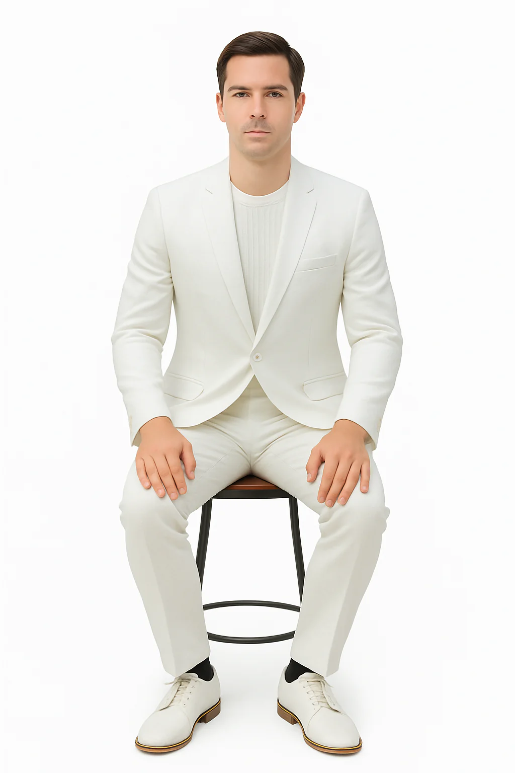 Mens Two Piece Linen Suit Relaxed Hybrid Fit No Collar - Image 16