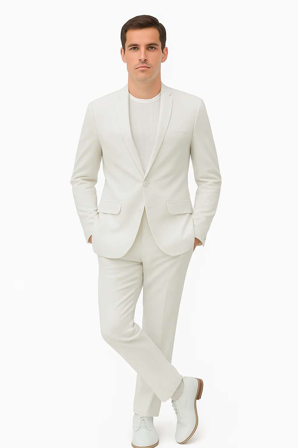 Mens Two Piece Linen Suit Relaxed Hybrid Fit No Collar - Image 17