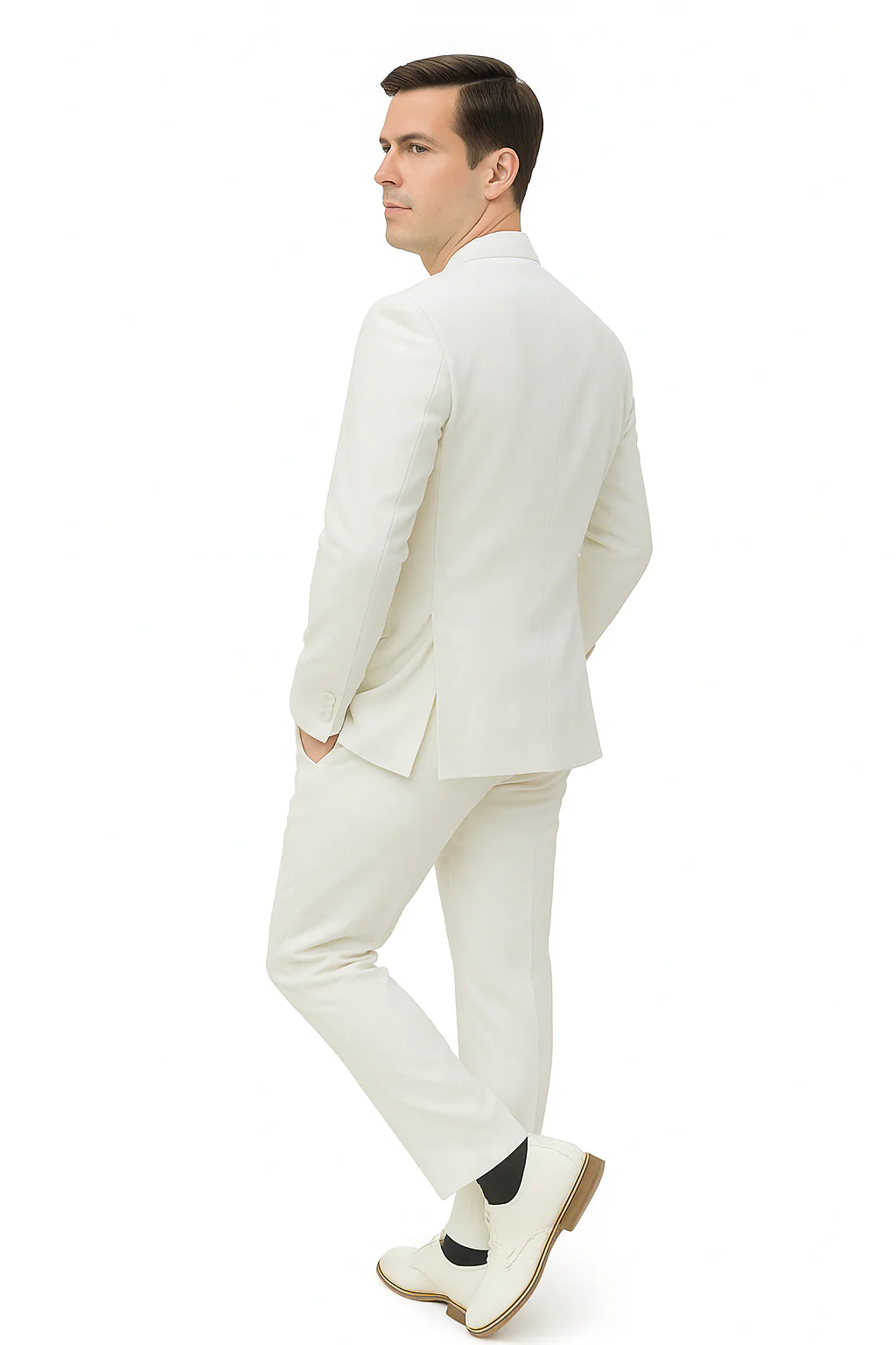 Mens Two Piece Linen Suit Relaxed Hybrid Fit No Collar - Image 18