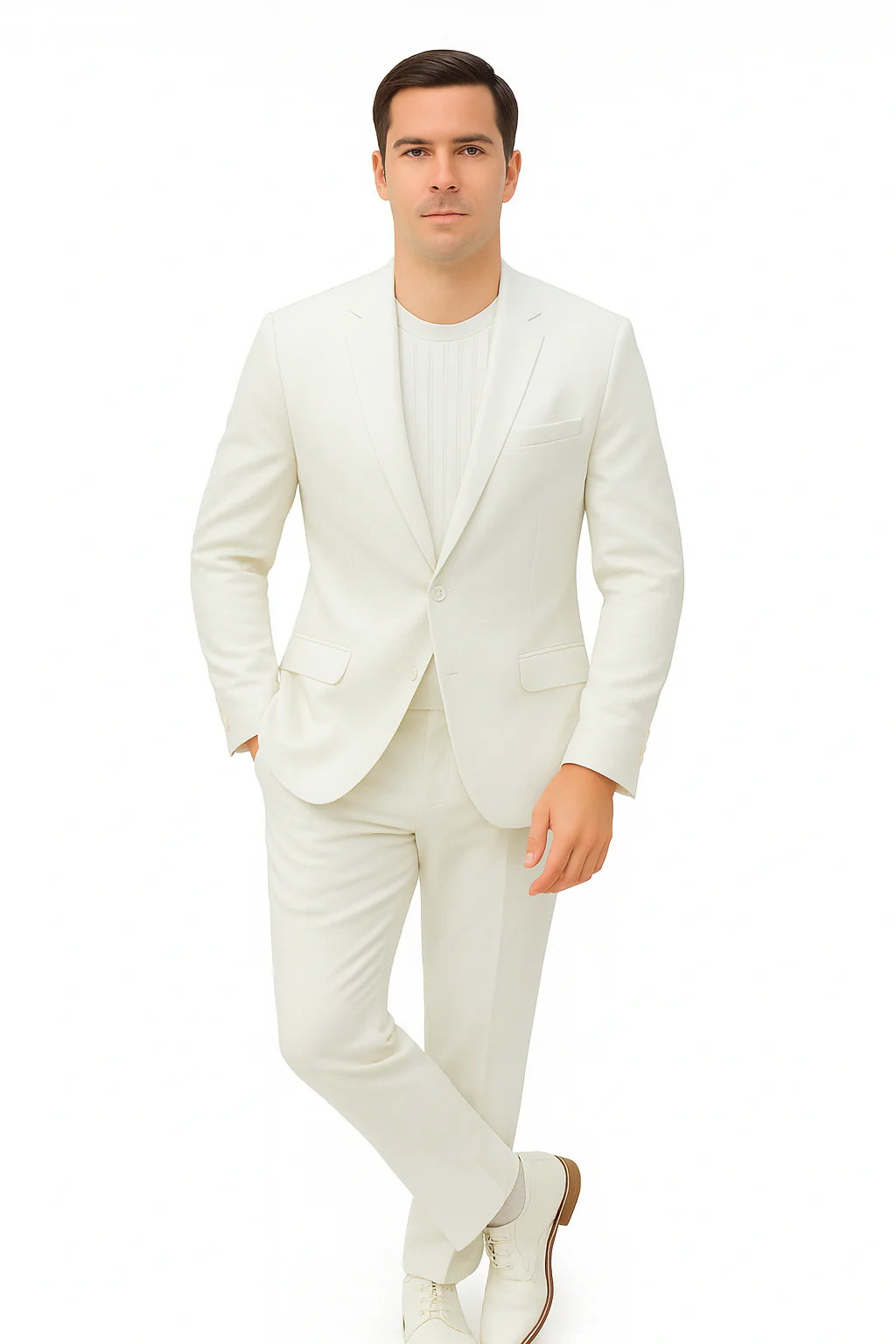 Mens Two Piece Linen Suit Relaxed Hybrid Fit No Collar - Image 19