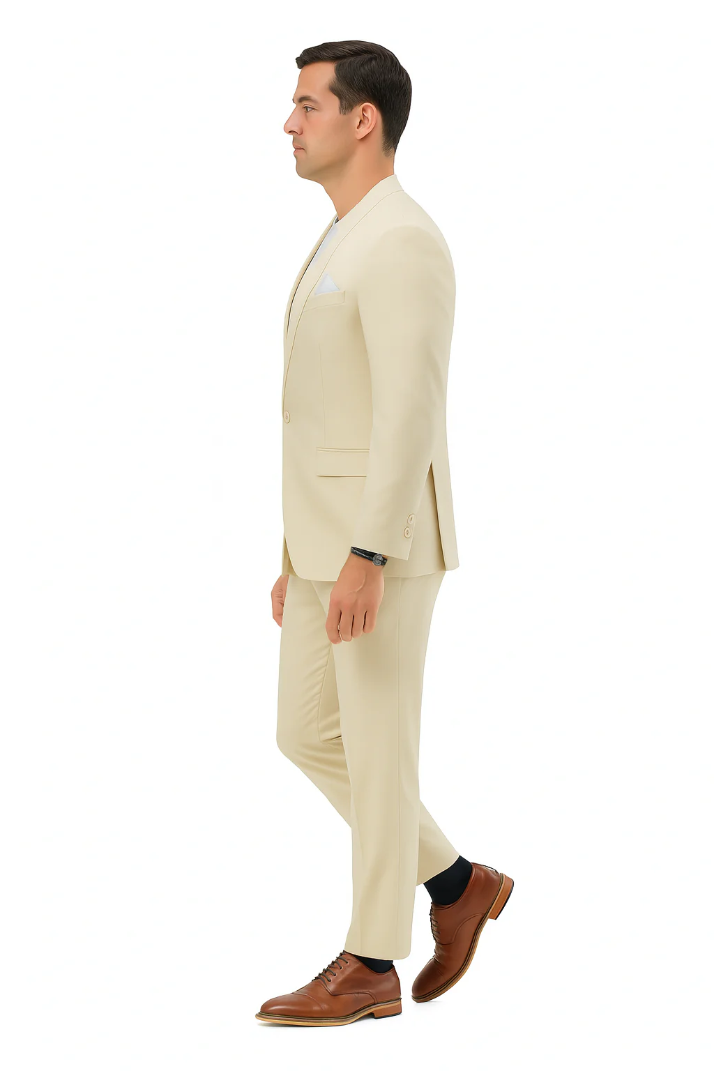 Mens Two Piece Linen Suit Relaxed Hybrid Fit No Collar - Image 3