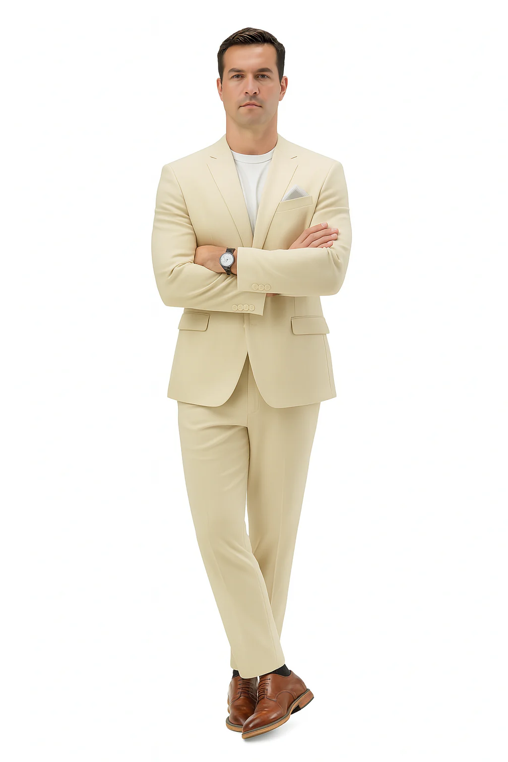 Mens Two Piece Linen Suit Relaxed Hybrid Fit No Collar - Image 4