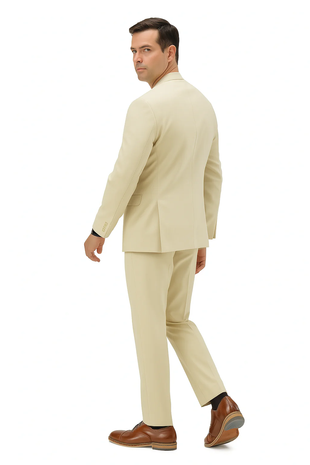 Mens Two Piece Linen Suit Relaxed Hybrid Fit No Collar - Image 6