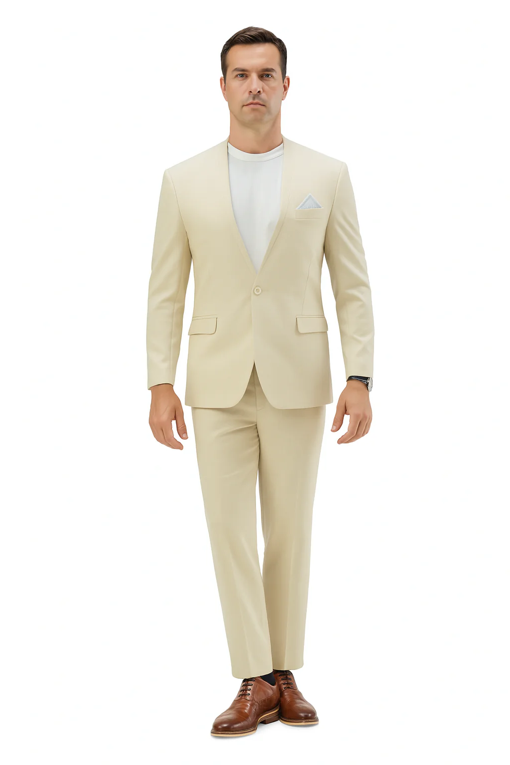Mens Two Piece Linen Suit Relaxed Hybrid Fit No Collar - Image 8