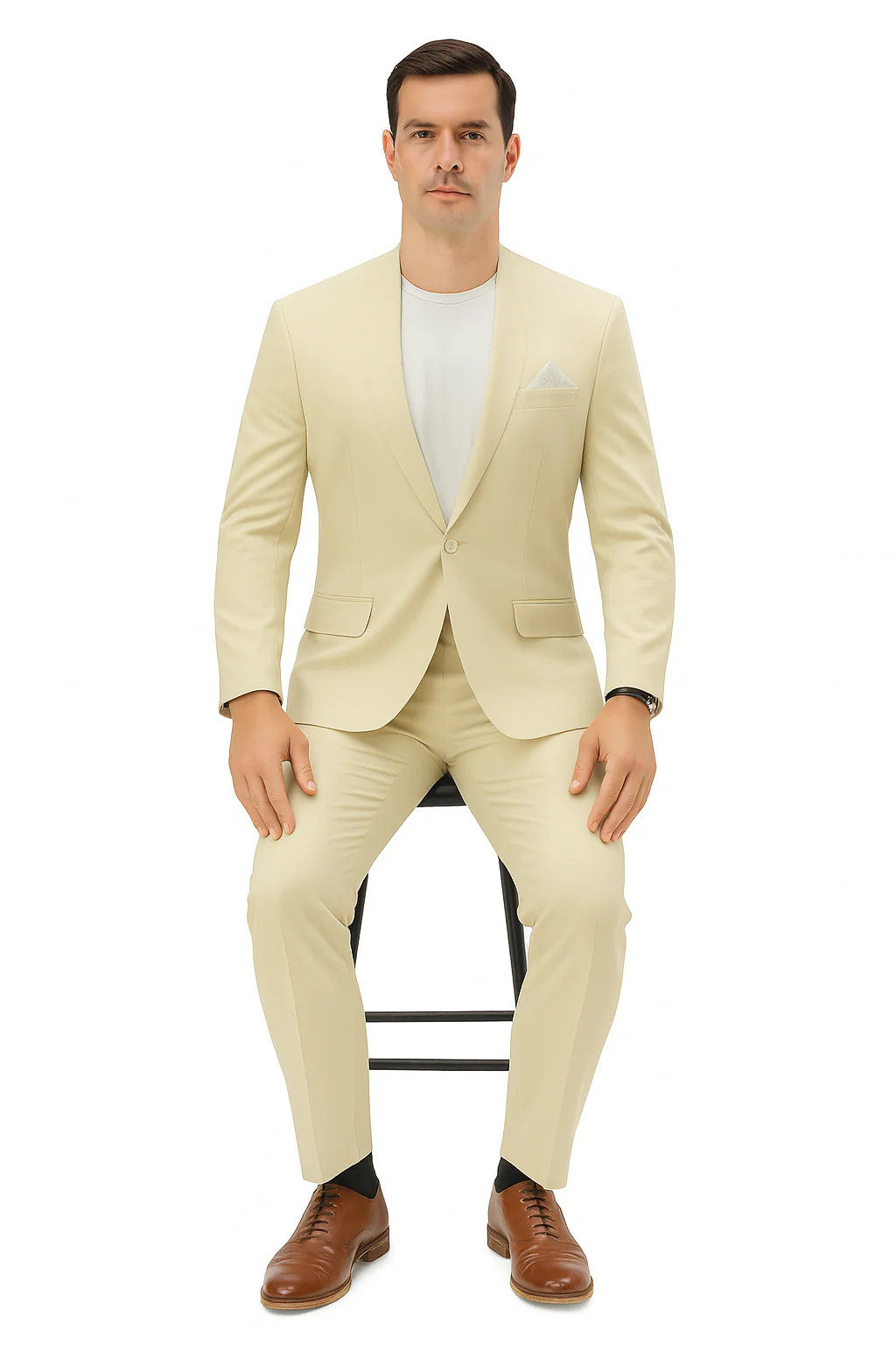 Mens Two Piece Linen Suit Relaxed Hybrid Fit No Collar - Image 9