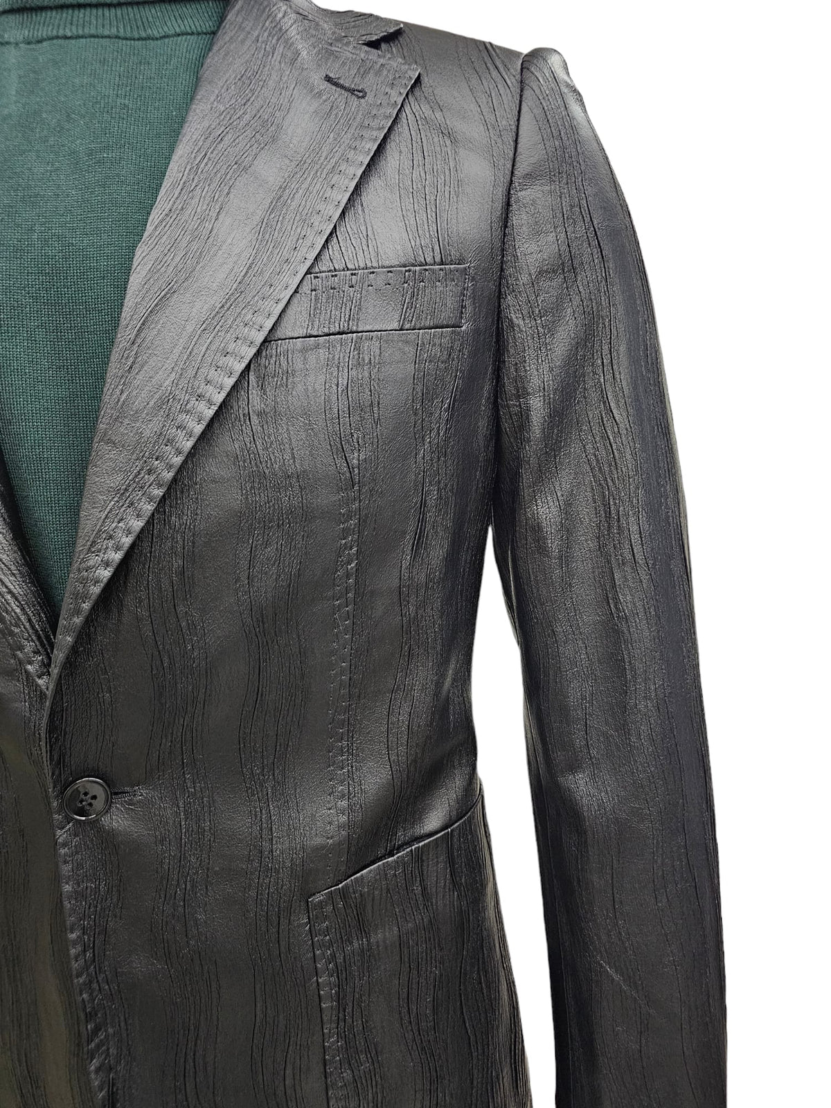 Mens Two Piece Slim Fit Suit One Button Notch Lapel Suit Black - Image 3