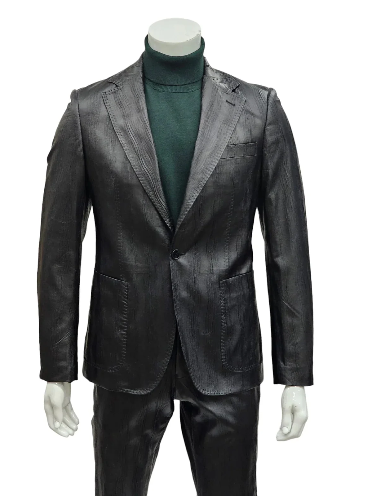 Mens Two Piece Slim Fit Suit One Button Notch Lapel Suit Black - Image 4