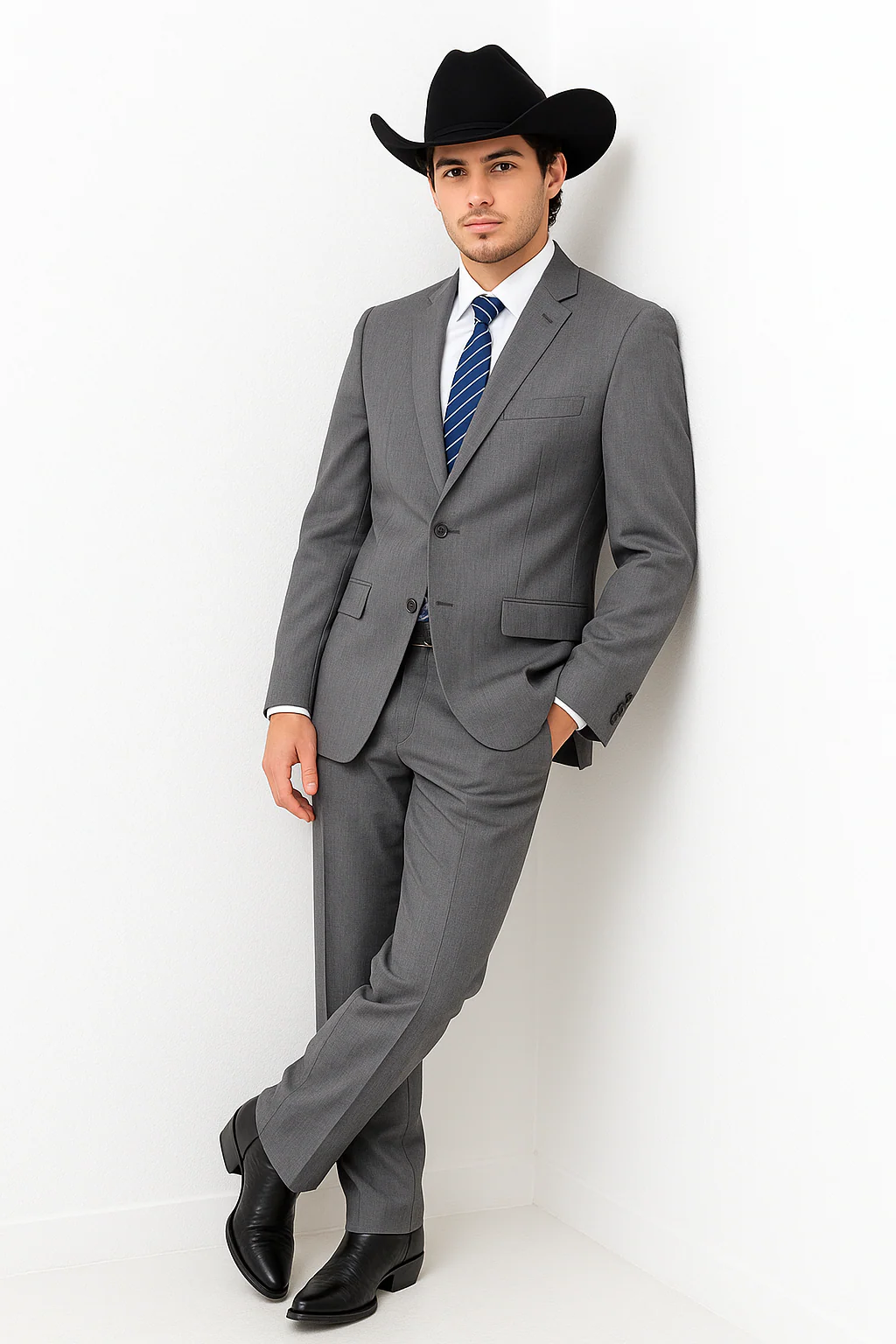 Men's Two-Piece Classic Fit 2 Button Side Vents Grey Cheap Priced Business Suits Clearance Sale - Image 3