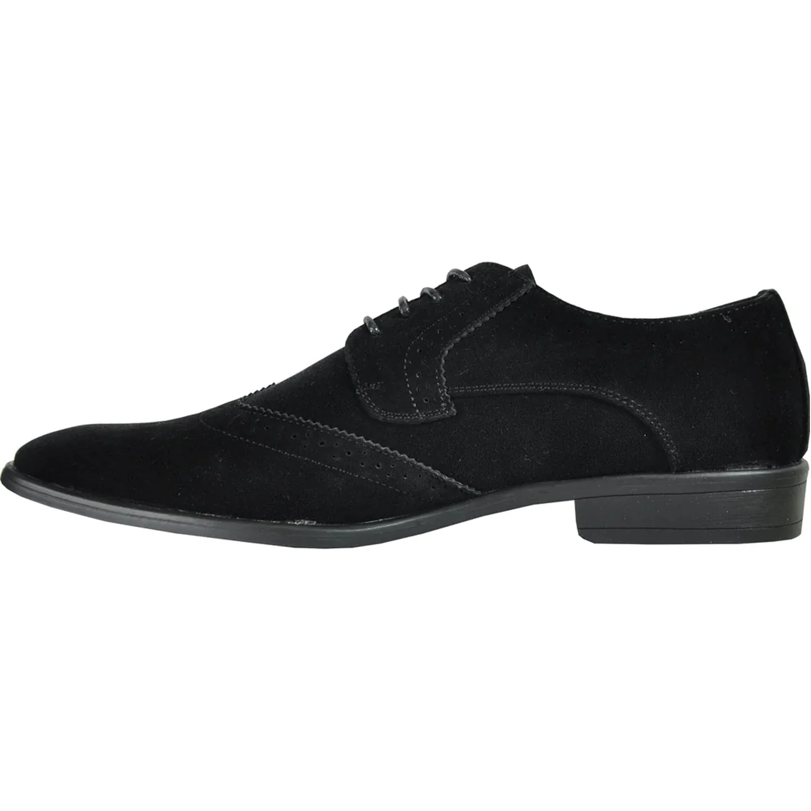 Mens Vegan Suede Wedding & Prom Wingtip Lace Up Dress Shoe in Black - Image 3