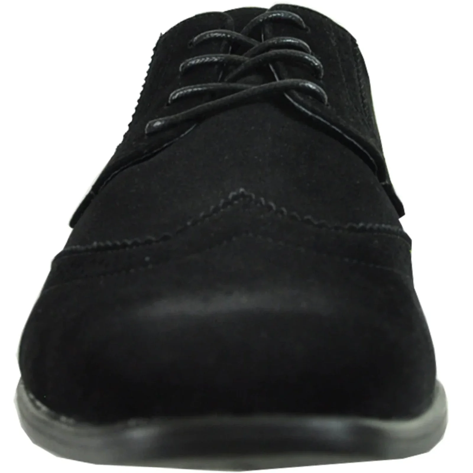 Mens Vegan Suede Wedding & Prom Wingtip Lace Up Dress Shoe in Black - Image 4