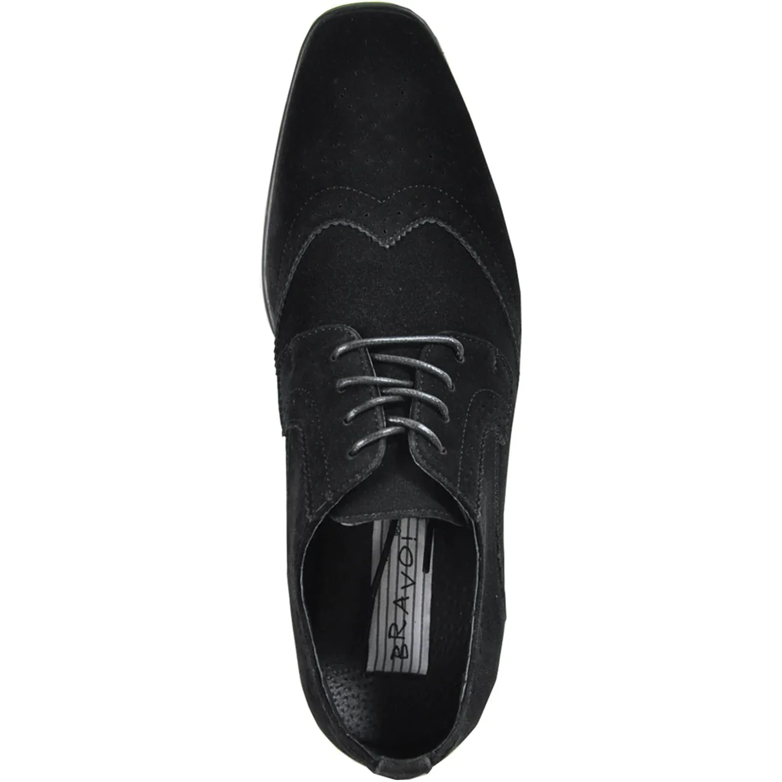 Mens Vegan Suede Wedding & Prom Wingtip Lace Up Dress Shoe in Black - Image 6