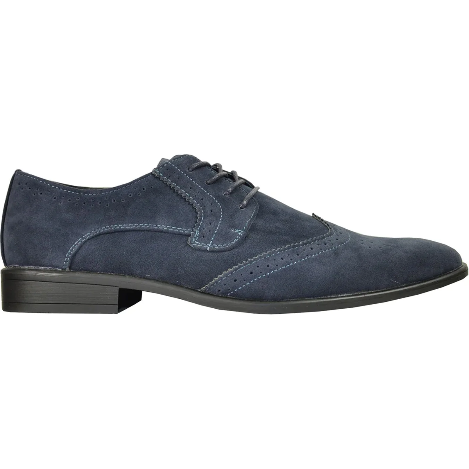 Mens Vegan Suede Wedding & Prom Wingtip Lace Up Dress Shoe in Navy Blue - Image 2