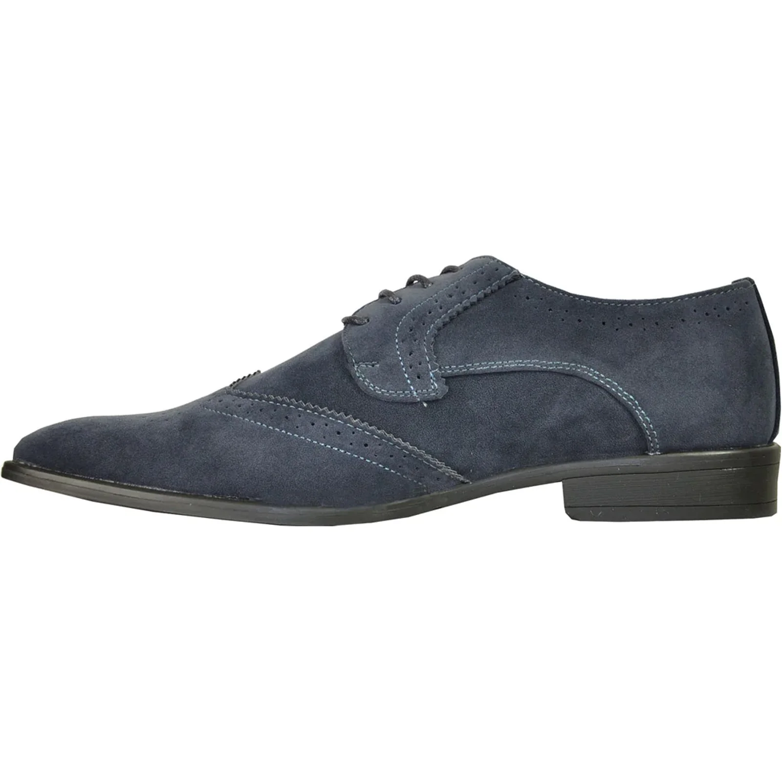 Mens Vegan Suede Wedding & Prom Wingtip Lace Up Dress Shoe in Navy Blue - Image 3
