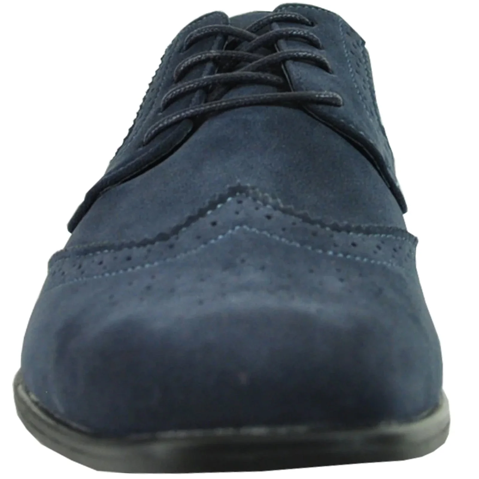 Mens Vegan Suede Wedding & Prom Wingtip Lace Up Dress Shoe in Navy Blue - Image 4