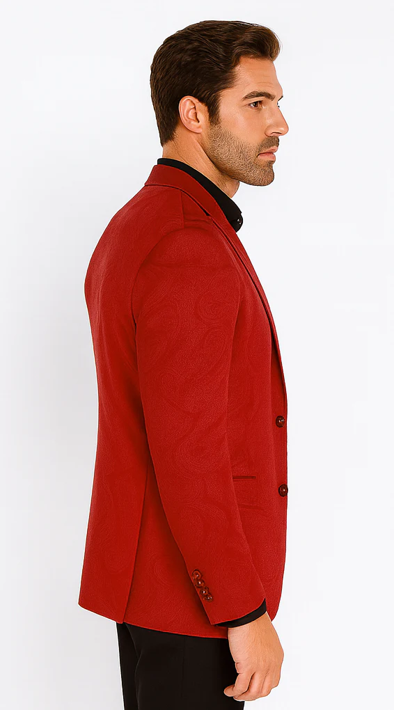 Velvet Paisley Blazer - Comes With Free Vest and Pants - Slim Fit - Red Chirstmad New Year Holiday Suit - Image 7