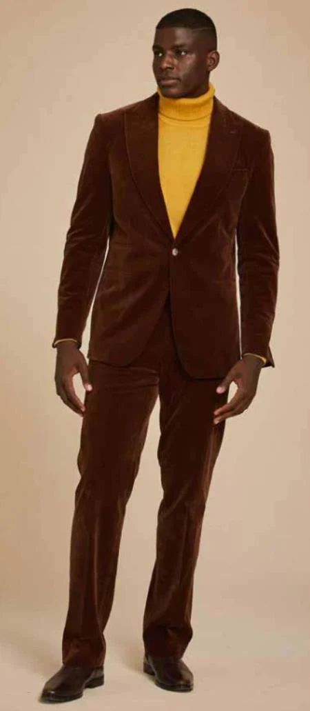 Mens Velvet Suit - Brown Suit