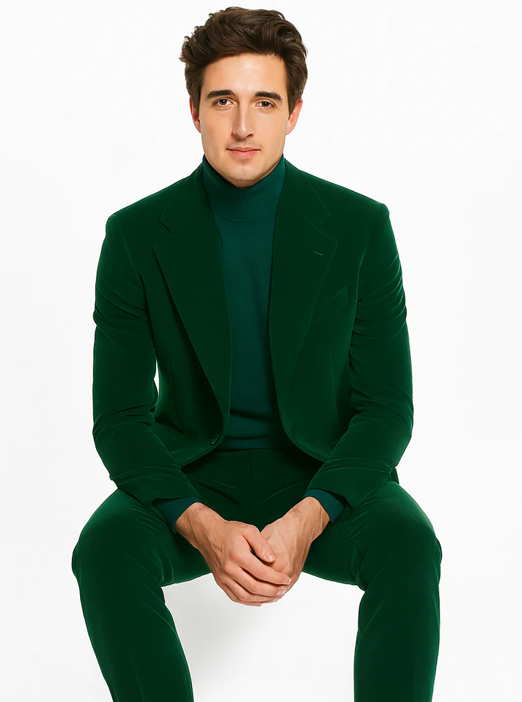 Mens Velvet Suit - Green Suit - Image 4