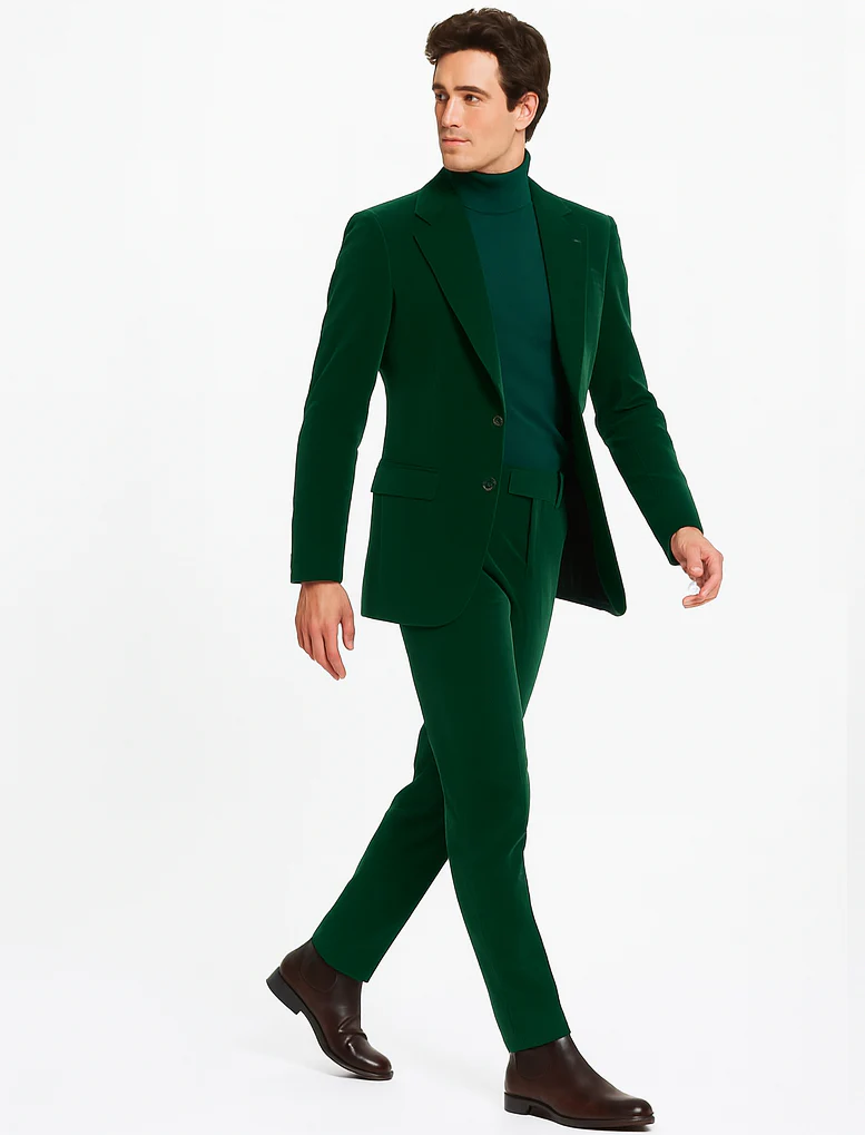 Mens Velvet Suit - Green Suit - Image 5
