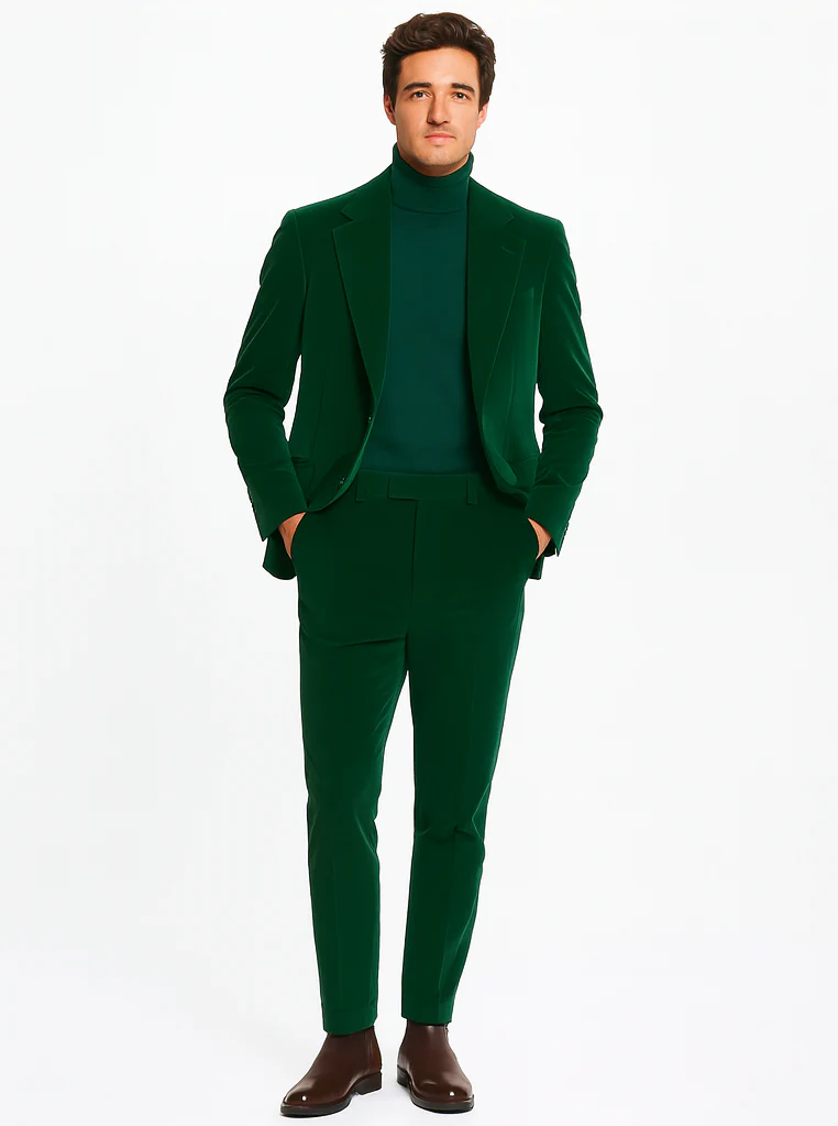 Mens Velvet Suit - Green Suit - Image 7