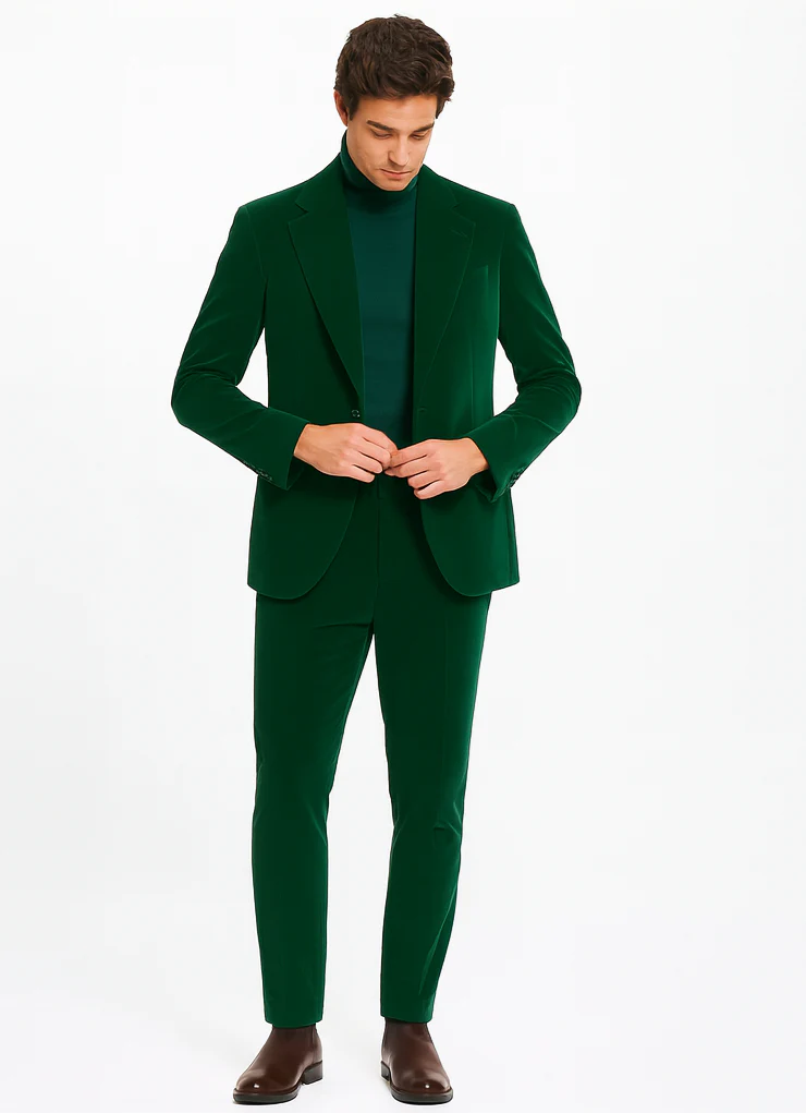 Mens Velvet Suit - Green Suit - Image 8