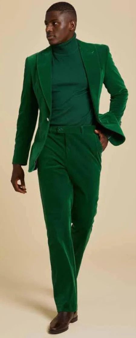 Mens Velvet Suit - Green Suit - Image 9