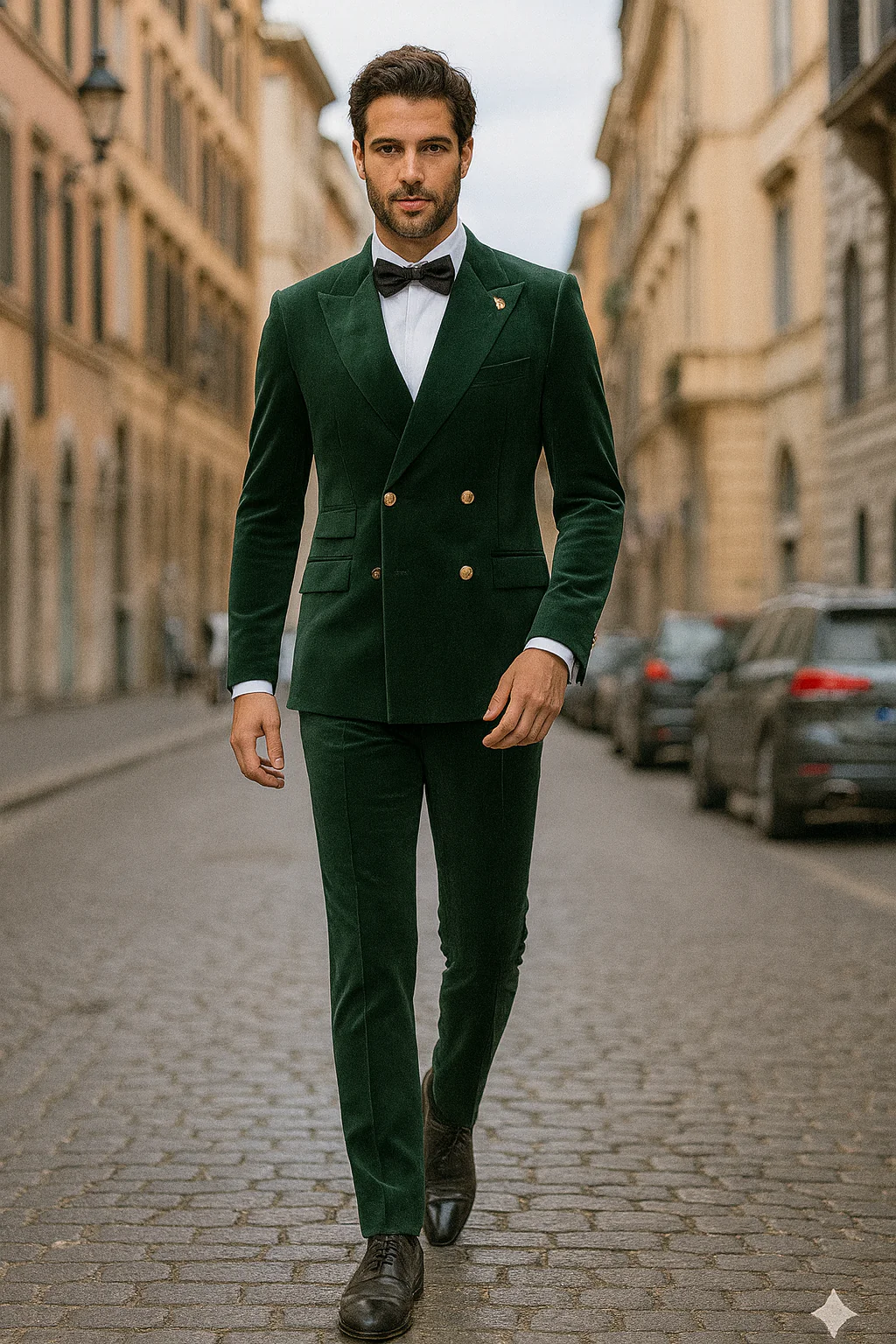Mens Velvet Suit - Slim Fit Double Breasted Suit Blazer and Pants - Green - Image 3