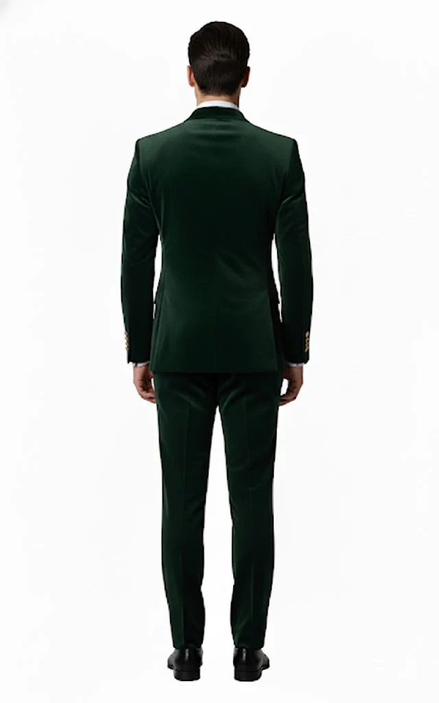 Mens Velvet Suit - Slim Fit Double Breasted Suit Blazer and Pants - Green - Image 4