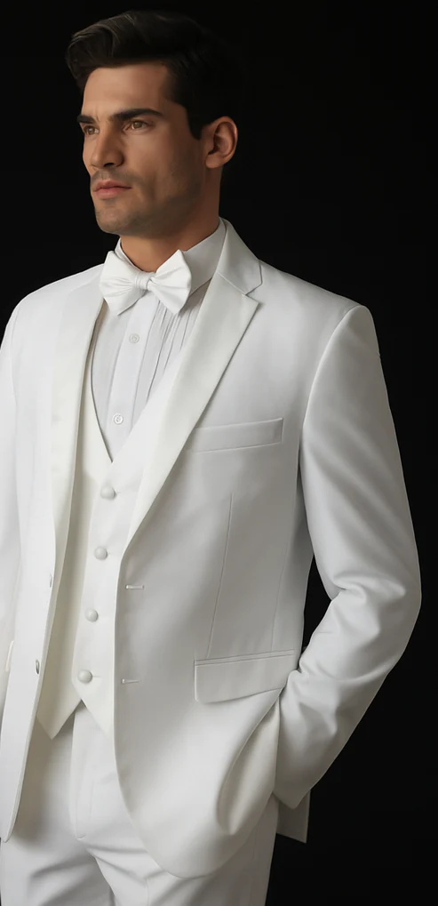 Mens Vested 2 Button Classic Tuxedo in White - Image 3