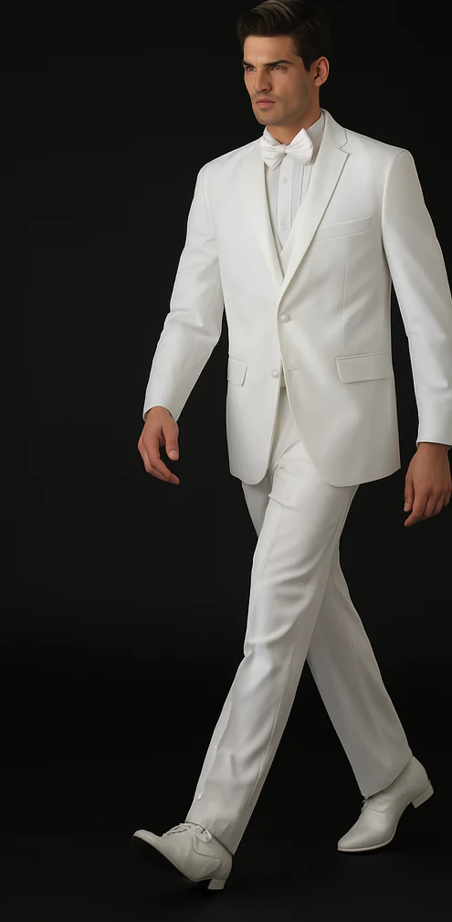 Mens Vested 2 Button Classic Tuxedo in White - Image 4