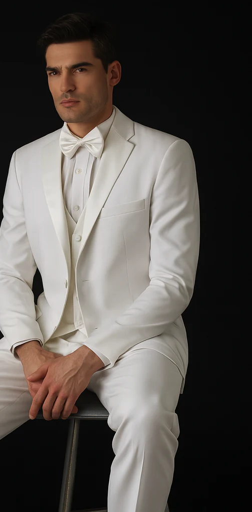 Mens Vested 2 Button Classic Tuxedo in White - Image 5