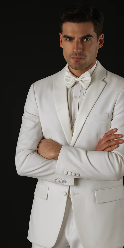 Mens Vested 2 Button Classic Tuxedo in White - Image 6