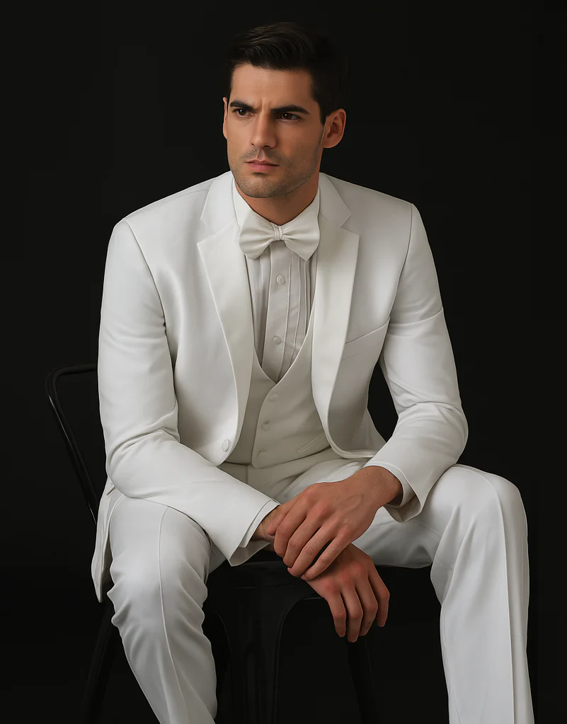 Mens Vested 2 Button Classic Tuxedo in White - Image 7