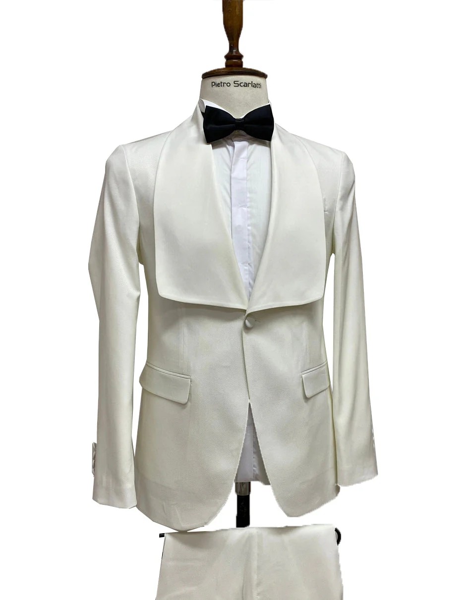 Men's Ivory Wide Square Shawl Vested Tuxedo by Designer Tuxedos by Dingo