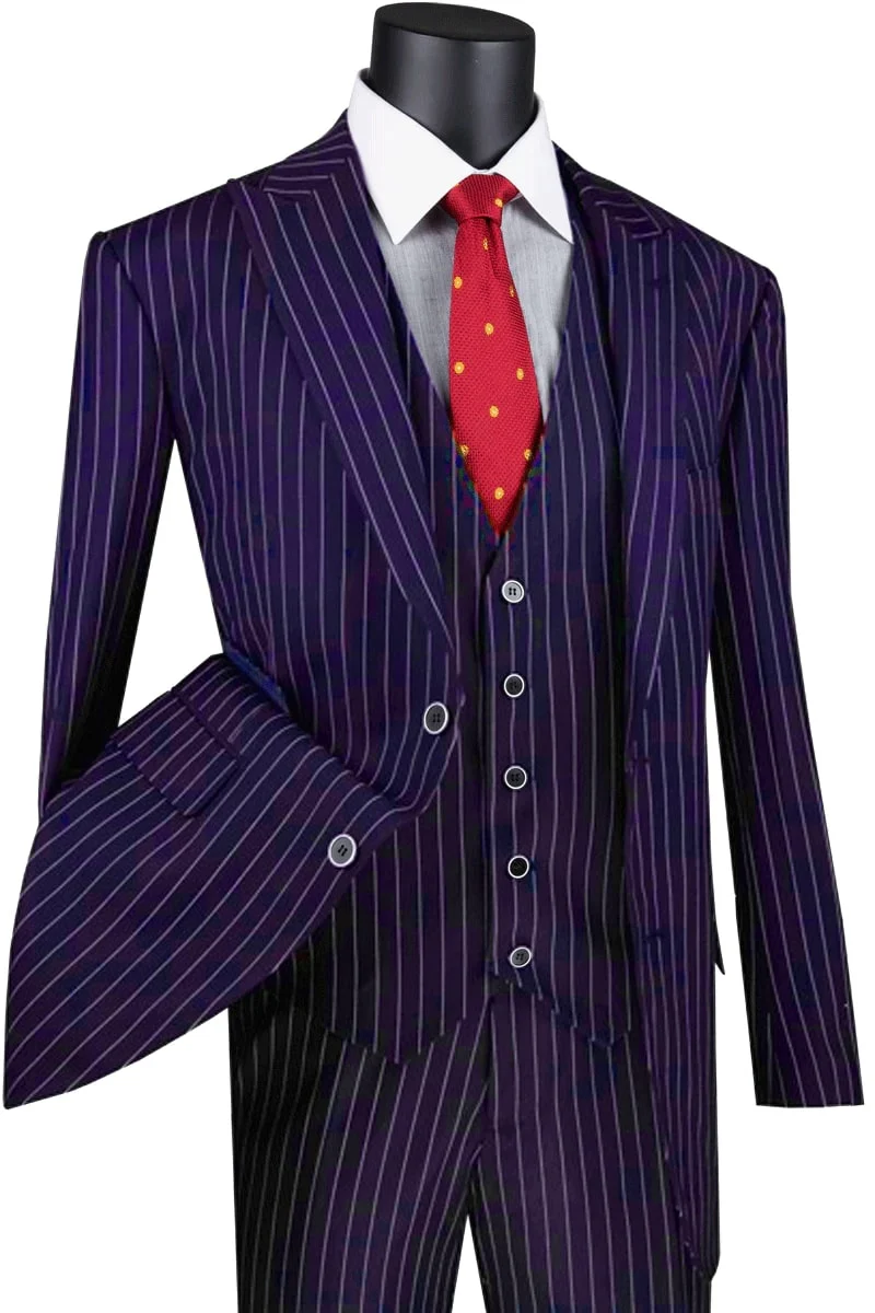 Mens Vested Gangster Pinstripe 1920's Suit in Black - Image 3