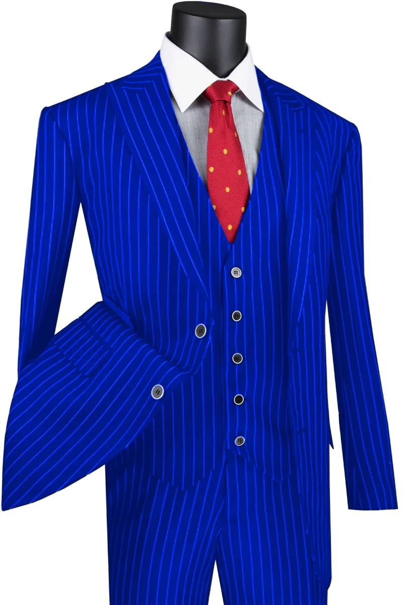Mens Vested Gangster Pinstripe 1920's Suit in Black - Image 5